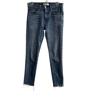 Moussy Vintage Tapered Raw Frayed Hem Jeans Women Size 26 Made in Japan Blue